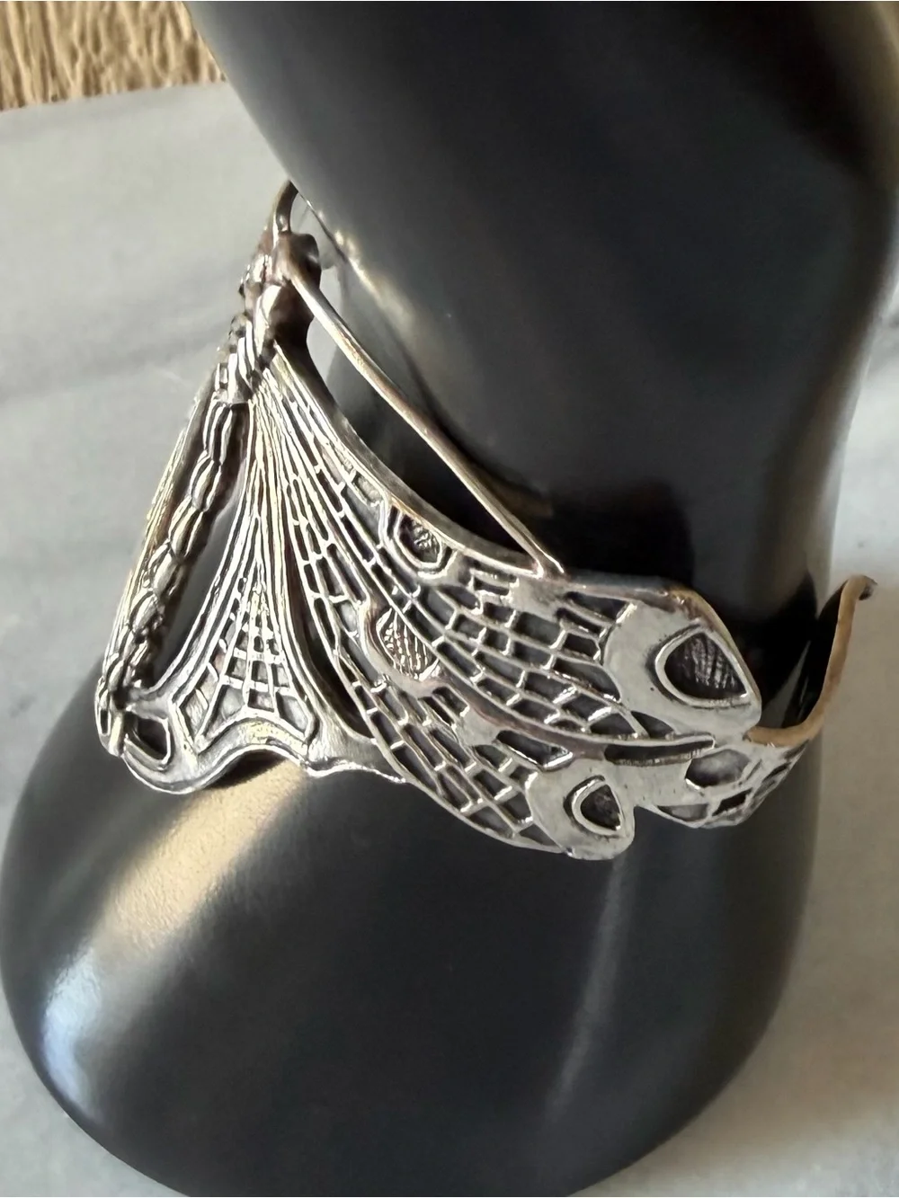 VTG Art Nouveau 925 Sterling Heavy Dragonfly Cuff Bracelet 38g 6.25